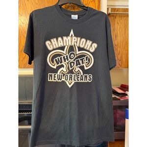 Jerzees New Orleans Saints Champions Who Dat T-Shirt Mens Medium Black Gold NOLA
